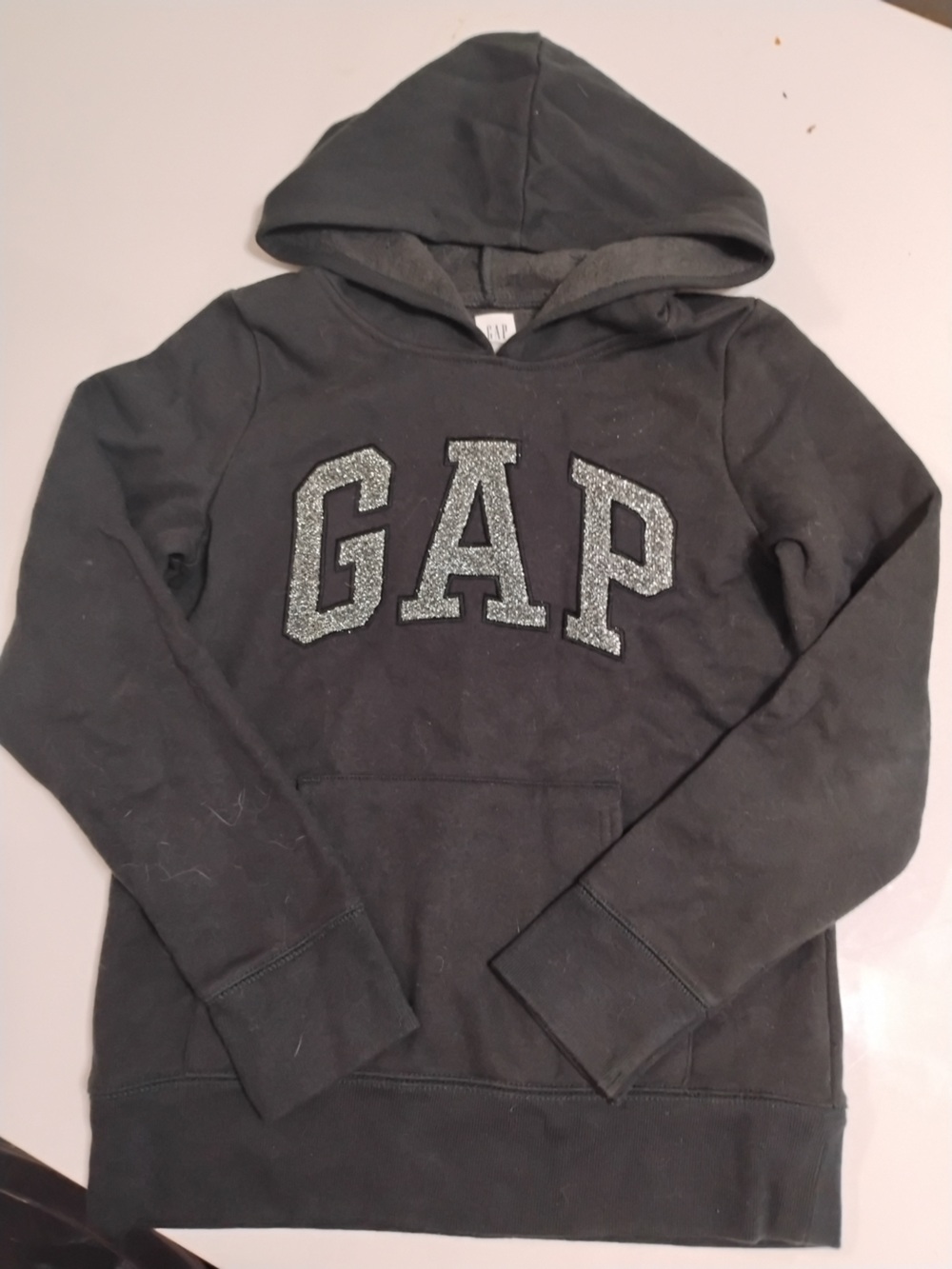 GAP Kids Black Hoodie with Silver Glitter Logo